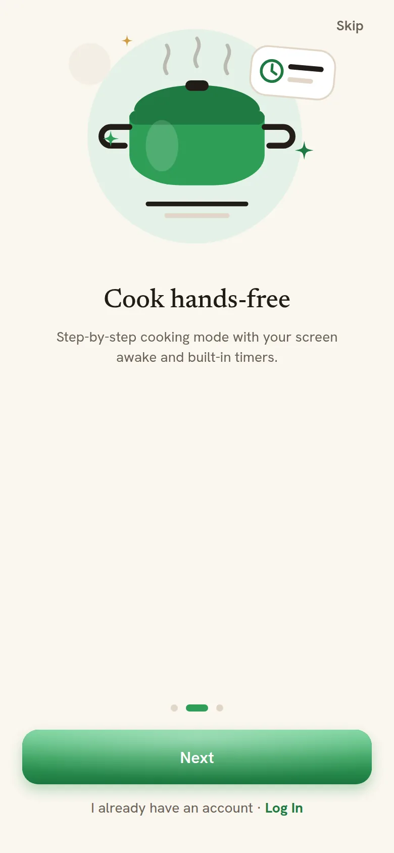 Feelspoon app — Cook hands-free: step-by-step cooking mode with the screen awake and built-in timers.
